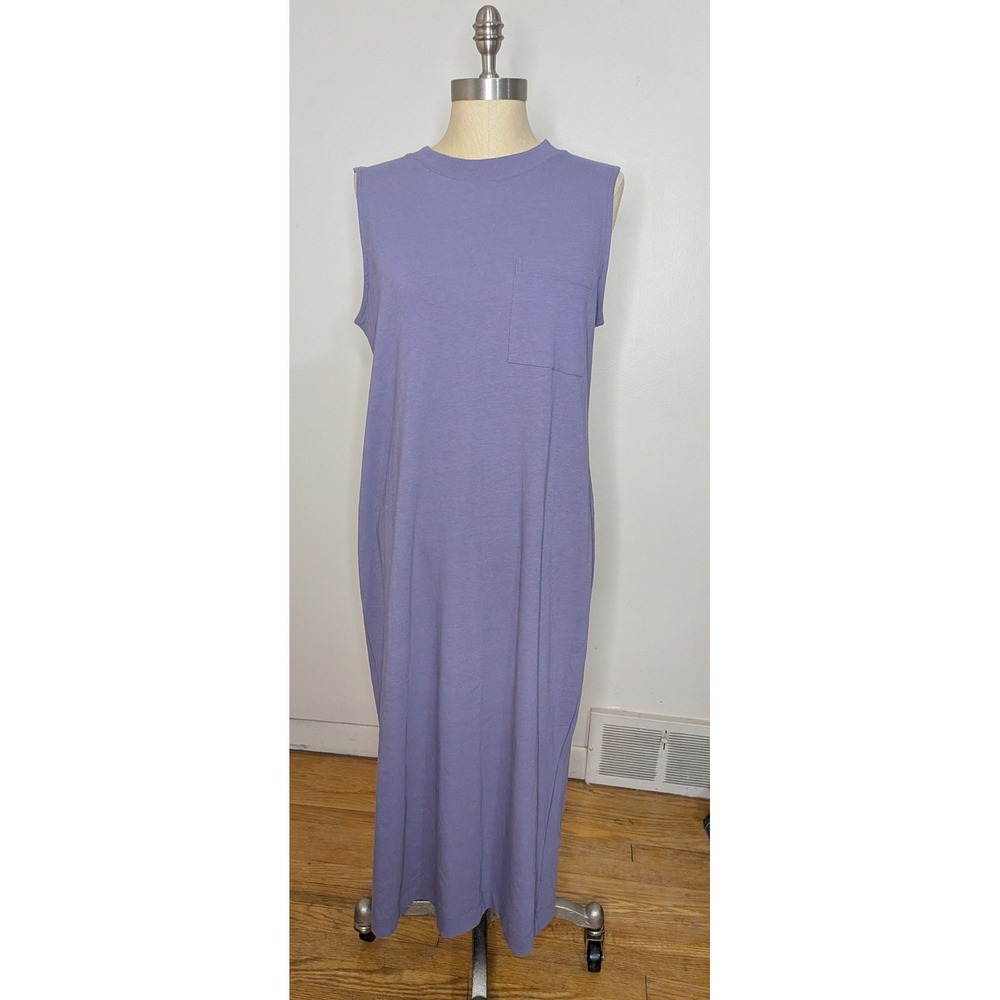 NWT Everlane Luxe Cotton Side Slit Dress M Purple Midi SS Minimalist Boho